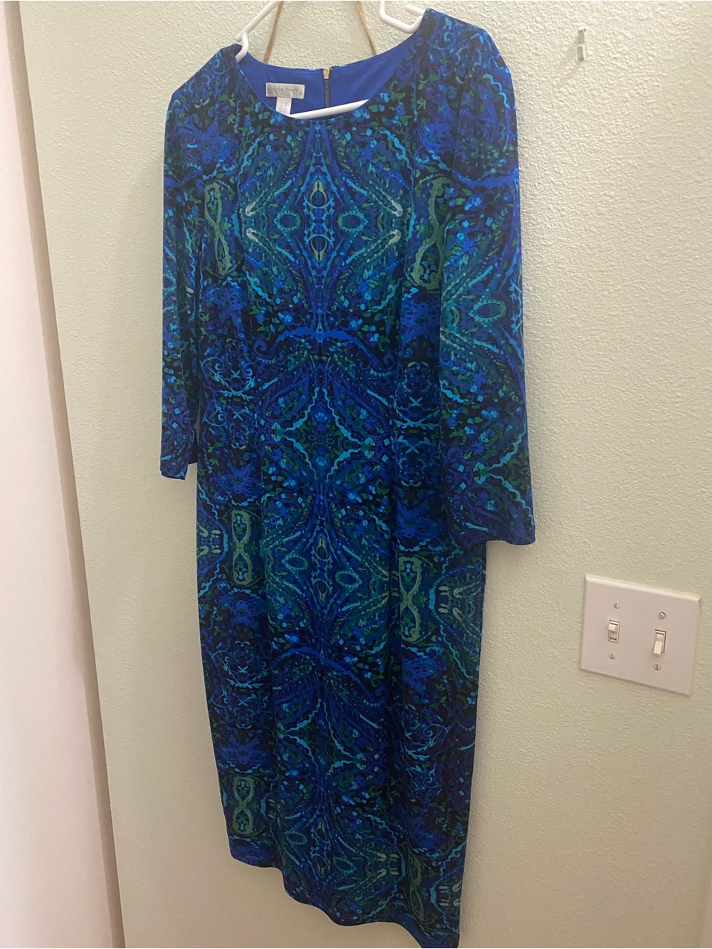 London Times Blue & Green Printed Long Sleeve Dress